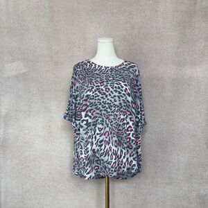 Zenana Boyfriend Oversized Leopard Print Top with Pink Accents